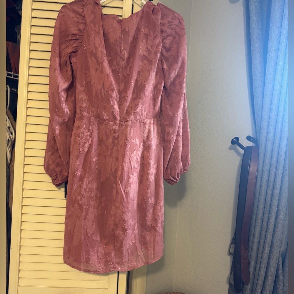 Lulus Meant To Shine Mauve Floral Jacquard Long Sleeve Mini Dress - Size S NWT - Picture 7 of 9